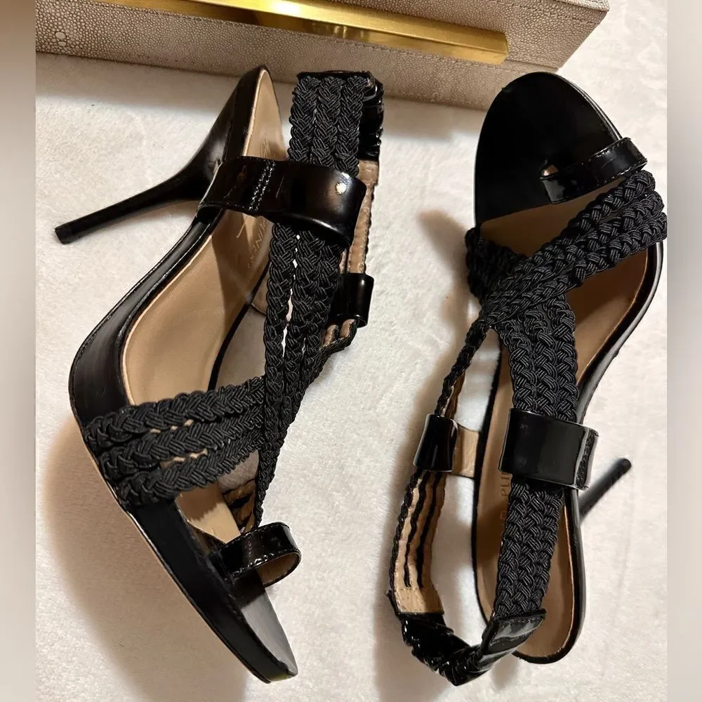 Donald J. Pliner Black Braided Leather Heeled Sandals – Size 8.5M